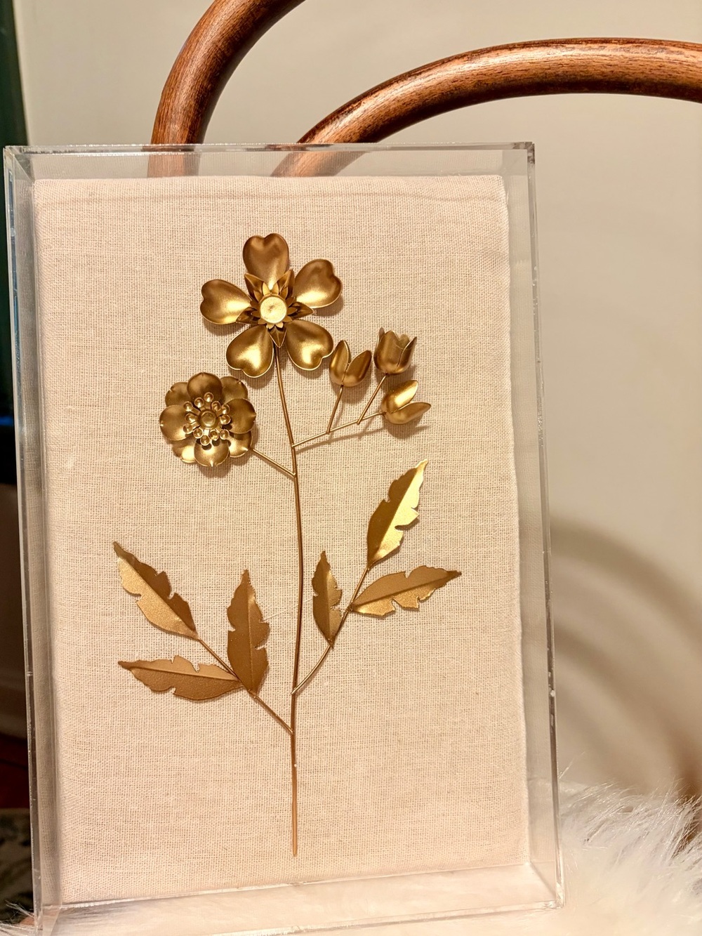 Gold 3 Leaf Floral Art with Clear Acrylic Frame